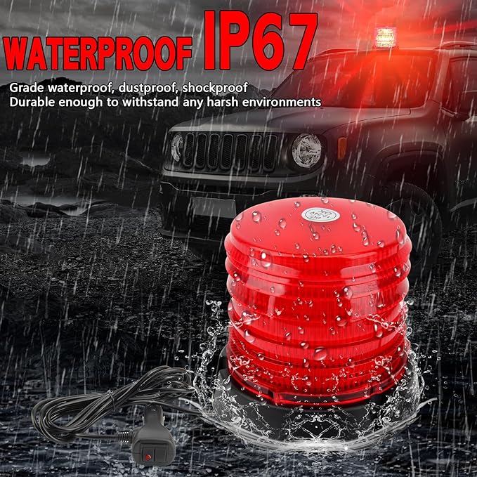 60 LED Strobe Light, 12-24V Warning Emergency Magnetic Beacon Lights for Trucks, Construction Vehicles, UTV ATV, Firefighter, Ambulance and Snow Plow (Red)