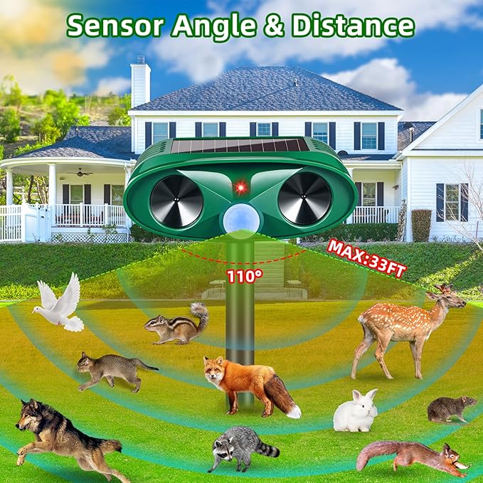 2025 Upgraded Solar Ultrasonic Animal Repeller Outdoor Cat Repellent Deer Repellent Devices with USB Charge, Animal Deterrent Device for Rabbit Raccoon Dog Squirrel Rodent Skunk for Yard Garden,4 Pcs