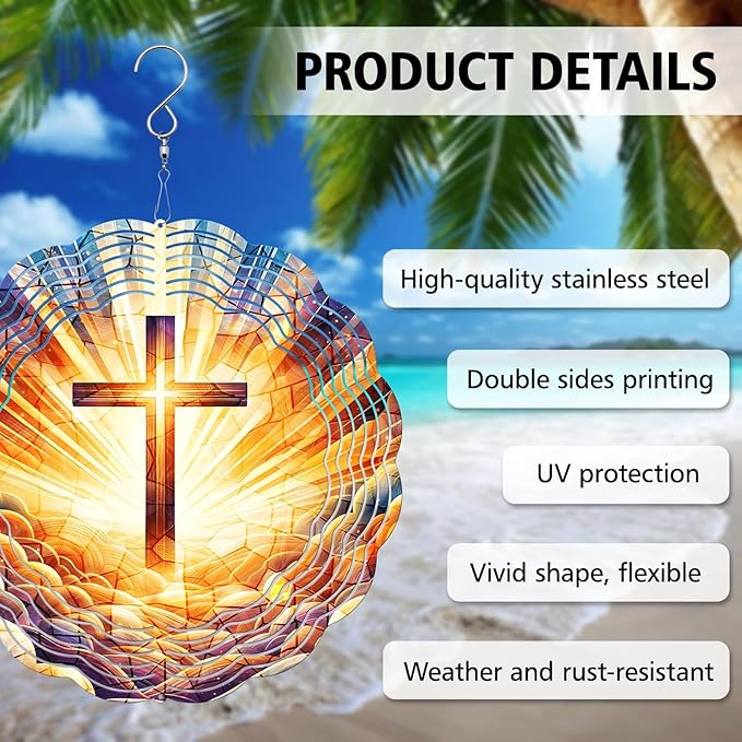 Cross Wind Spinner, Cross Wind Spinner Hanging for Yard and Garden, Unique Gift Wind Spinner, 3D Hanging Wind Spinner Outdoor, Cute Religious Cross Wind Spinner