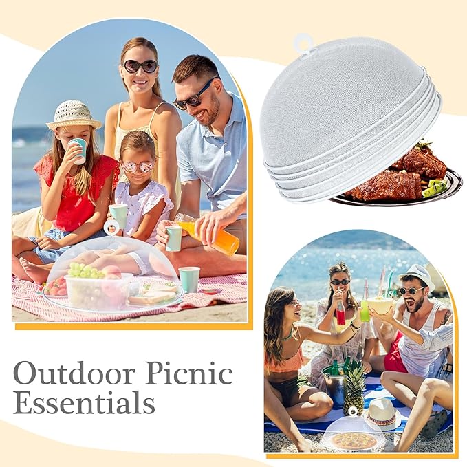 Gerrii 6 Pcs Metal Mesh Food Cover Outdoor Mesh Food Tents Dome Screen Plate Covers for Dinner Plates Reusable Fruit Fly Nets Picnic Umbrella for Table, BBQ, Camping, Party (White,14 Inch)