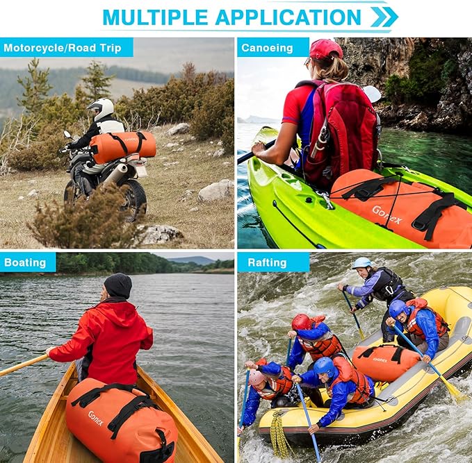 Gonex 40L 60L 80L Extra Large Waterproof Duffle Travel Dry Duffel Bag Heavy Duty Bag with Durable Straps & Handles for Kayaking Paddleboarding Boating Rafting Fishing