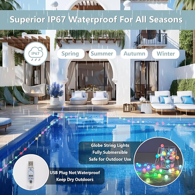 Globe String Lights 100 LED 33FT, Color Changing Fairy Light with Remote & APP Control, RGB Twinkle Lights Outdoor Waterproof USB Music Sync Timer DIY for Bedroom Indoor Garden Party Decorations