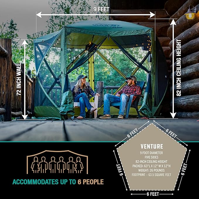 CLAM Pop Up Screen Tent, Outdoor Camping Gazebo Canopy, Venture, 9' x 9', Green