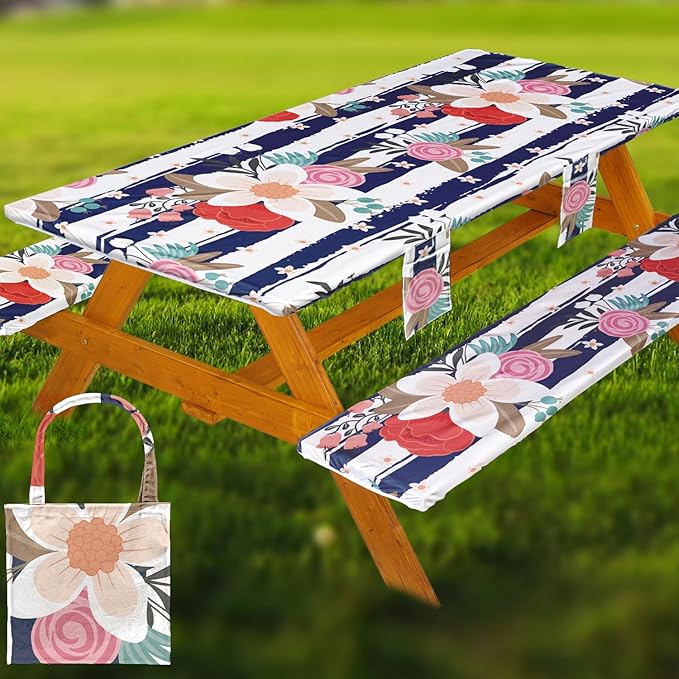 Fitted Picnic Table Cover with Bench Covers Set, Waterproof Lightweight Rectangle 72in Folding Table Cloths Canopy Shade Slipcover Cool Unique Fun Camping Gift for Camper Women Men Family Rv Owners
