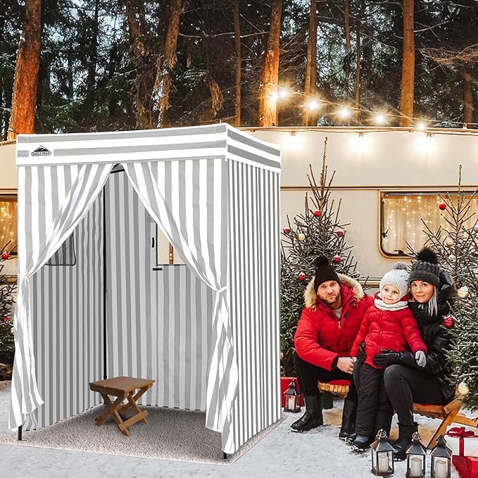 EAGLE PEAK Flex Compact 5x5 Pop-up Canopy Changing Room, Portable Privacy Dressing Room for Indoor Fashion Photoshoots, Camping, or Pool, Gray/White