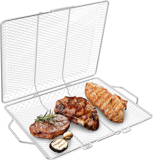 Skyflame Portable Grill Basket, Rustproof Stainless Steel Barbecue Grilling Basket for Most Outdoor Grilling Vegetables Fishes Shrimp Steak Meat Chops Kabob
