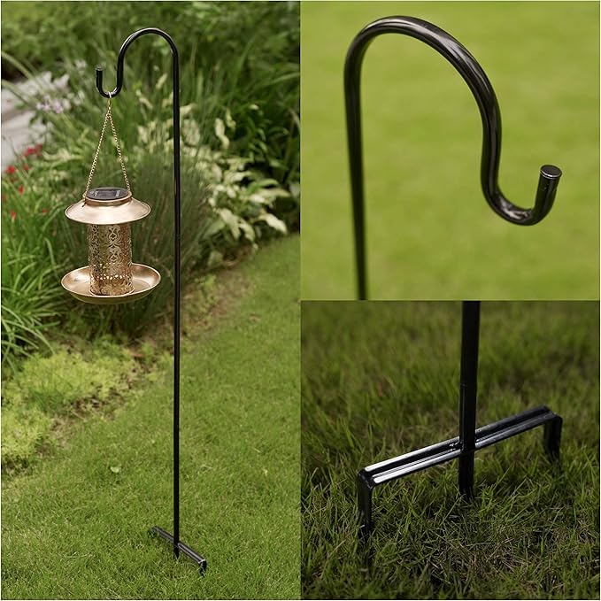 2 Pack Shepherd Hook 48 inch 1/2 inch Thick Use at Weddings, Hanging Solar Lights, Lanterns, Bird Feeders, Metal Hanger Hook. (Black, 48 inch) U.S. Patent.