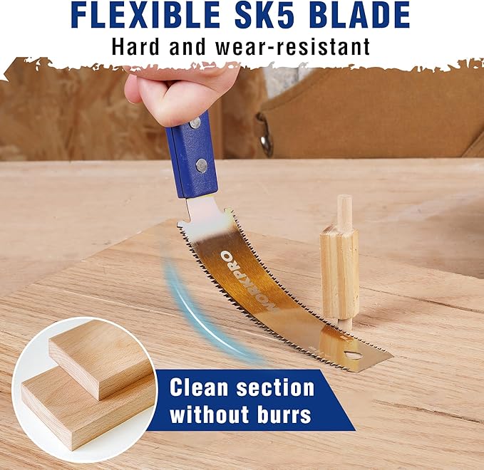WORKPRO 6 Inch Japanese Pull Saw, Double-Edged Hand Saw for Wood Cutting with 14&17 TPI, SK5 Flexible Blade, Non-Slip Beech Handle for Woodworking