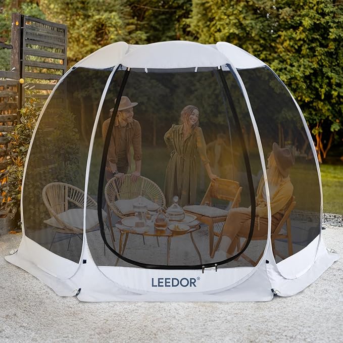 LEEDOR Pop Up Screen House, 6-10-15 Person Outdoor Screen Tent，Camping Screen Room with Carry Bag, Screened Gazebo with Mosquito Netting, Instant UV Resistant Sun Shelter for Garden, Patio, Backyard