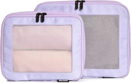 Compression Packing Cubes for Travel - Luggage Organizer Bags - Double Zipper Packing Cubes for Suitcases (2-Pack, Purple)