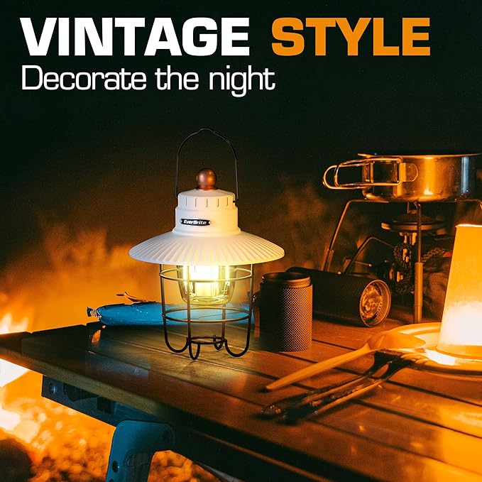 EverBrite LED Camping Lantern Pack of 2, USB C Rechargeable Lantern with 3 Light Modes, Vintage Outdoor Lanterns with Power Bank Function for Power Outages, Hurricane, Emergency, Fishing