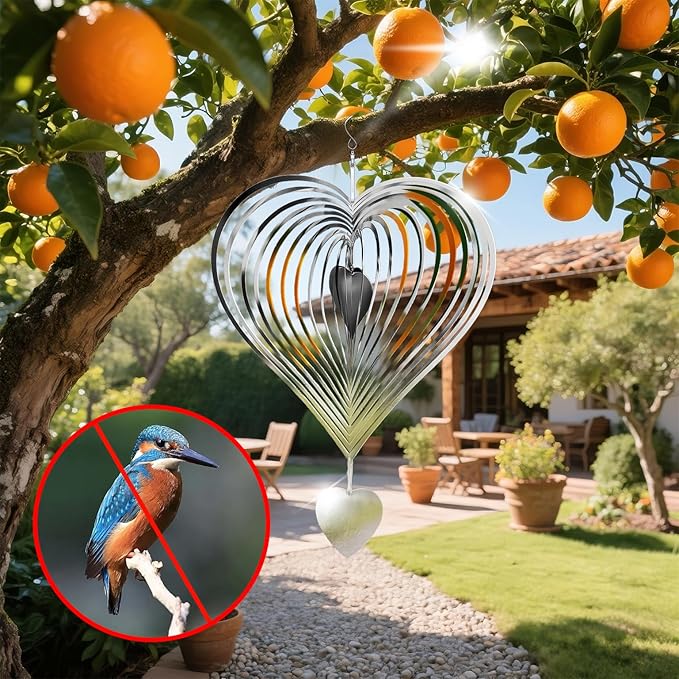 13in Wind Spinners Outdoor Silver Heart Metal Wind Spinners for Yard and Garden, Stainless Steel Hanging Wind Chimes for Outside Patio Art Decor Whirligig Gifts for Mom Gramother