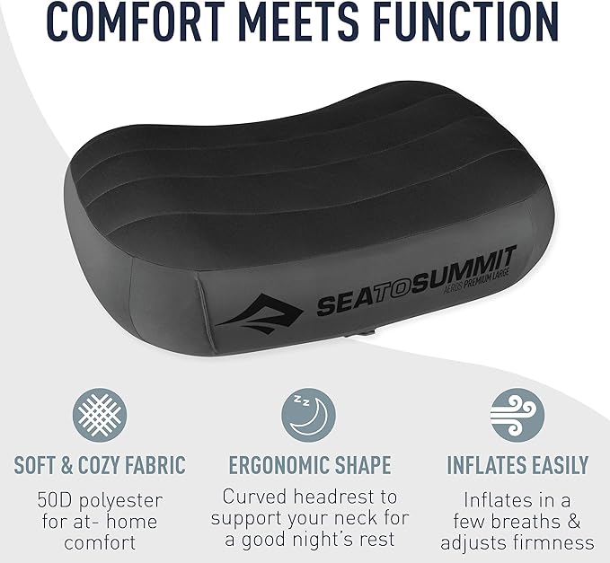Sea to Summit Aeros Premium Inflatable Travel Pillow, Regular (13.4 x 9.4), Grey