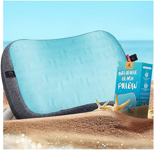 Hikenture Beach Pillow for Sand, Washable Inflatable Pillows for Pool, Portable Camping Pillows with Removable Cover, Soft Air Sand Pillow Built-in Sandbag for Backpacking, Beach Chair