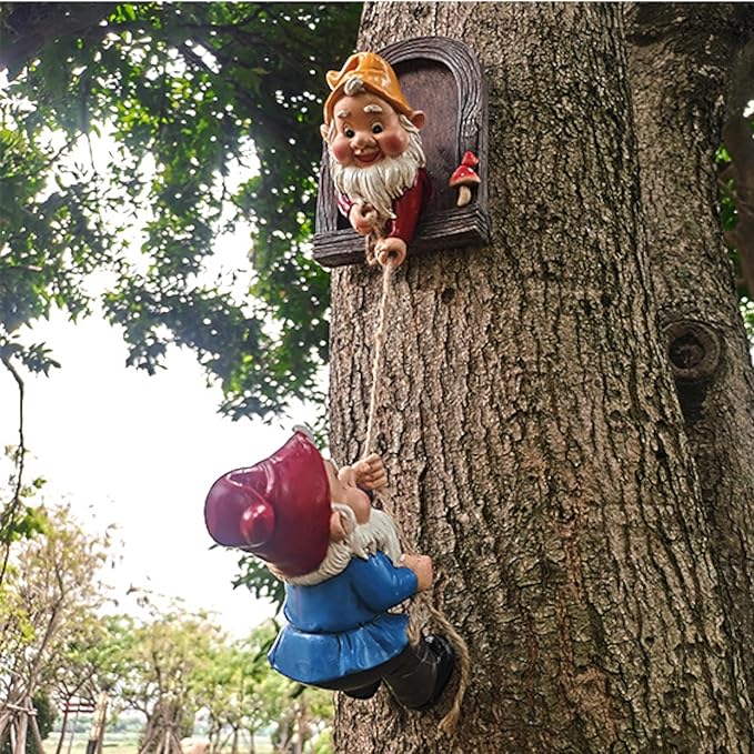 Climbing Gnomes Tree Decor - Cute Gnome Garden Statue Art Resin Dwarf Sculpture for Yard Outdoor Decoration Ornaments