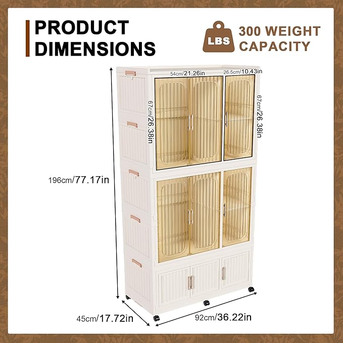 Collapsible Expandable Wardrobe Closet, Multi-Function Plastic Wardrobe,Wardrobes Storage Cabinet (7 Cubes +2 Hanging Rod)