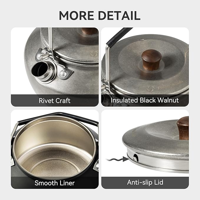 0.6L Camping Kettle, Portable Camp Tea Coffee Pot, Lightweight Stainless Steel Teapot, Fast Heating Boiling Water, for Outdoor Campfire Hiking Camping Picnic