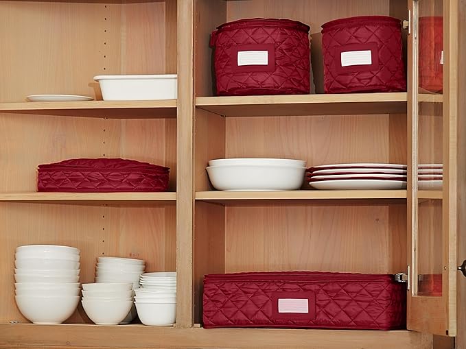 Covermates Keepsakes - Serveware Storage - Padded Protection - ID Window - Stain Resistant - Machine Washable - China Storage, Red