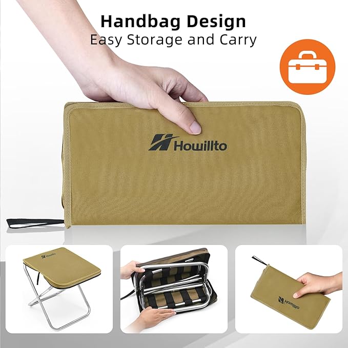 Camping Stool, 16in Tall Portable Folding Stool with Carry Bag, Upgraded Ultralight Chair with Roomy Seat for Adults, Holds 280lbs, Ideal for Hiking, Fishing, Outdoor Use, Brown