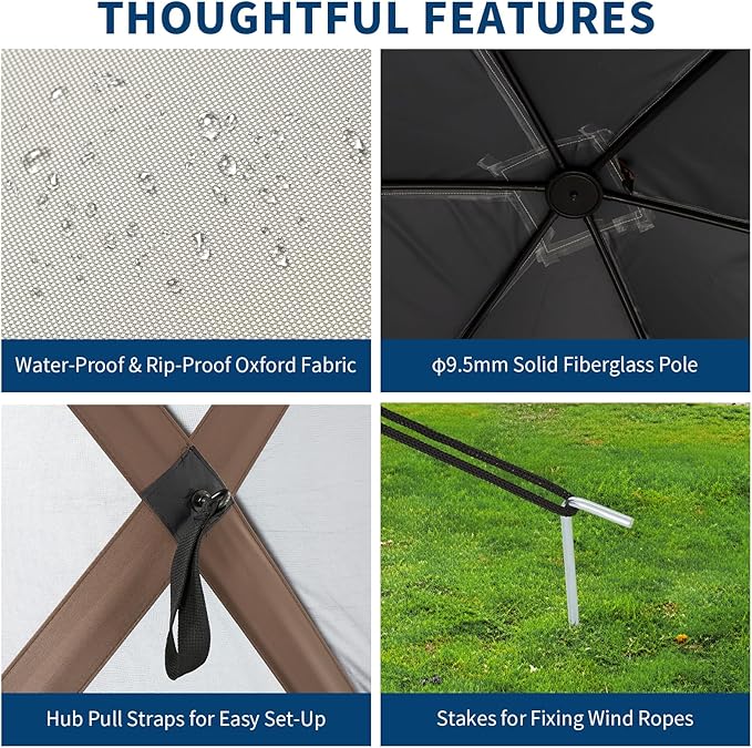 10x10FT Portable Gazebo Tent with Mosquito Netting - Instant Setup Canopy Shelter, 6 Sidewalls & Carry Bag, Stakes for Camping, Backyard, Lawn Events