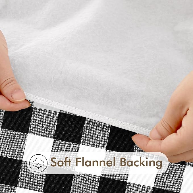 Fitable 4 Pack Vinyl Fitted Tablecloth Round, Black and White - Waterproof Checkered Elastic Tablecloth Flannel Backed Gingham Table Cover for Outdoor Picnic Dining (Fit for 36"-44" Round Tables)