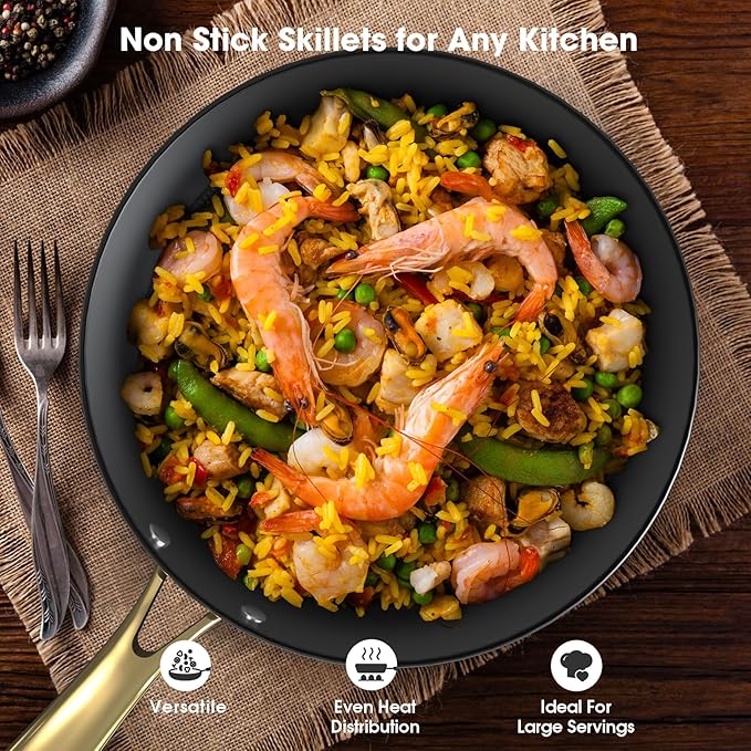 imarku Cast Iron Skillets, 12 Inch Cast Iron Pan, Professional Non Stick Frying Pans Long Lasting Nonstick Frying Pan Nonstick Pans Stay Cool Handle Easy Clean Unique Birthday Day Gifts