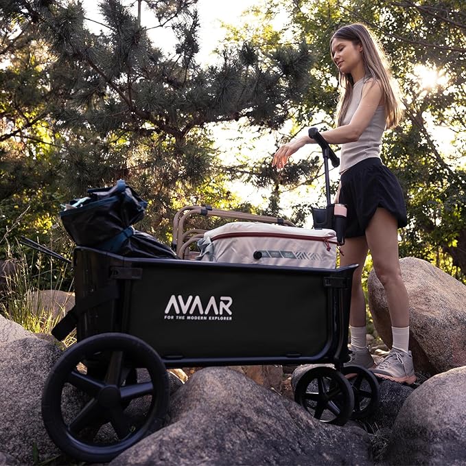 400lbs Large Capacity Collapsible Wagon Cart,Folding Utility Heavy Duty,All Terrain Big Wheels for Garden Camping Sports Outdoor Shopping, Black