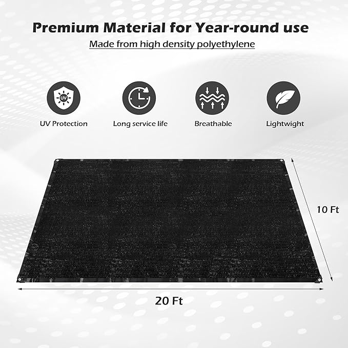 Garden expert 75% Black Shade Cloth 5x10FT Taped Edge with Grommets Sun Net Mesh for Garden Patio Backyard UV-Resistant