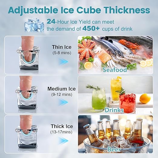 Commercial Ice Maker Machine 150LBS/24H, Dual Water Inlet Options, Stainless Steel Air Cooled Freestanding/Under Counter Ice Maker Smart LCD, Self-Cleaning, Quiet for Home, Bar, Restaurant