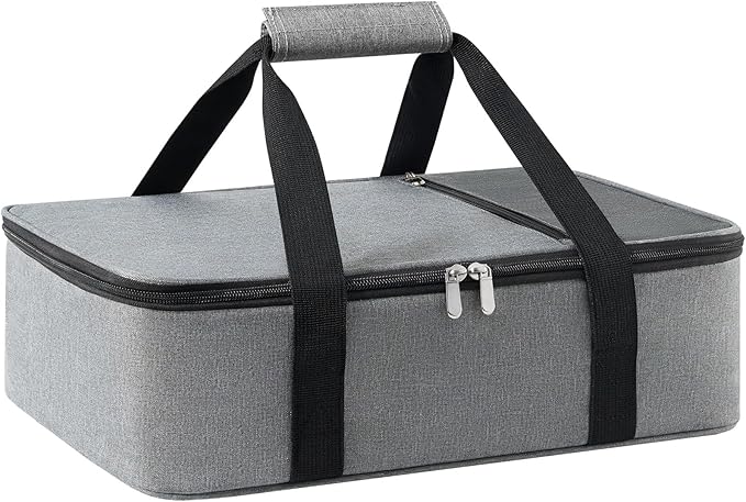 Insulated Casserole Carrier for Hot or Cold Food,Pie Carrier Bag Lunch Tote for Potluck Parties/Picnic/Cookouts, Fits 9"x13" Baking Dish,Single Grey