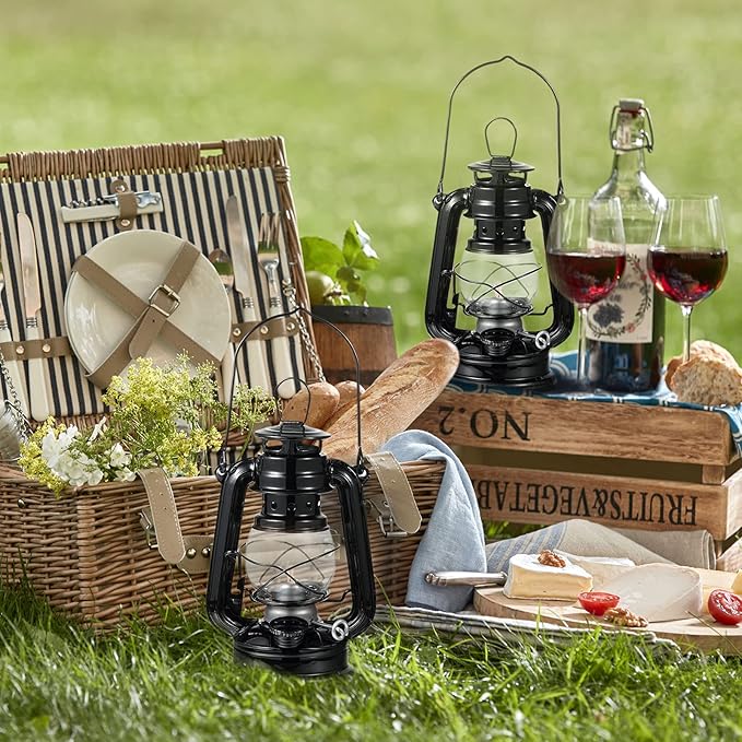 Honoson 4 Pieces Oil Lamp Hurricane Lamp Kerosene Lantern for Indoor Outdoors Decorative Hanging Oil Lantern with Wick for Hiking Emergency Camping Party Decoration(Black,8 Inch)