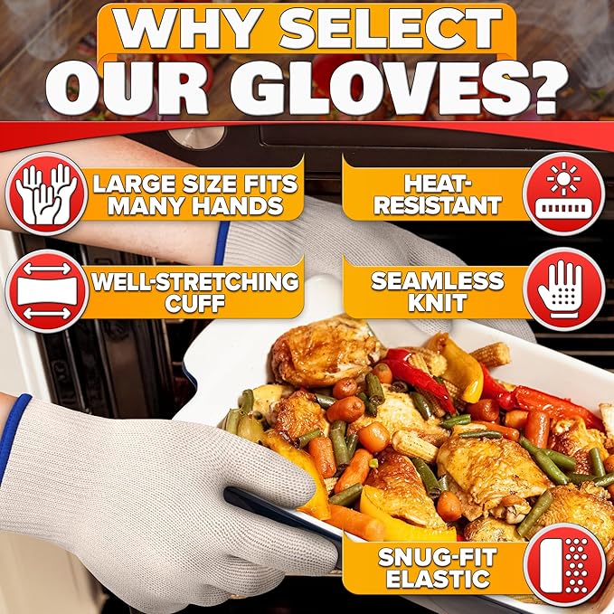 Heat Resistant Gloves - BBQ Gloves Heat Resistant Cooking Oven Gloves with Fingers Grill Glove Oven Mitts 480 to 932°F Grilling Gloves - Grill Gloves for Outdoor Grill Gloves for Hot Food Handling