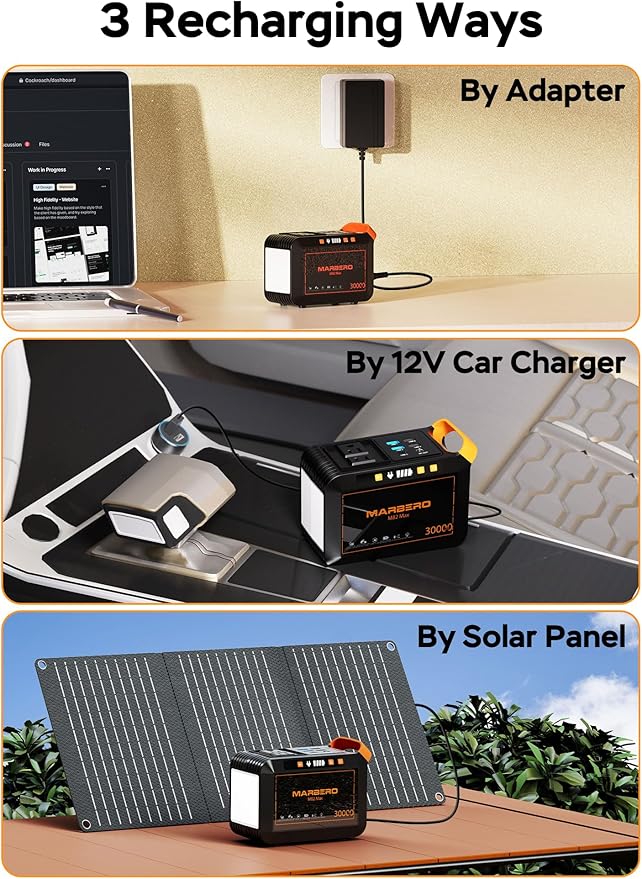MARBERO 111Wh Solar Generator with Solar Panel Included Portable Power Station 120W with Foldable Panel 30W Set for Camping Outdoor Hiking Fishing Emergency
