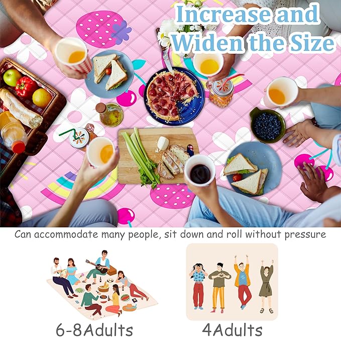 Extra Large Picnic Blanket Waterproof,80"x 80"Foldable Machine Washable Beach Blankets,Outdoor Blanket for 6-8 Adults, Picnic Mat Suitable for Indoor Crawling,Park Beach,Camping,Hiking, Travel(Pink)