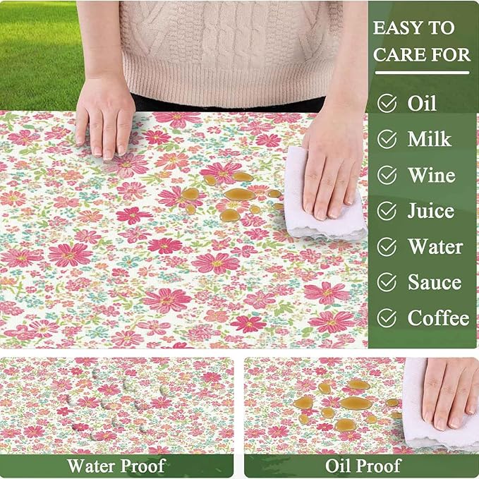 CAPSCEOLL Elastic Picnic Table Cover with Bench Covers 5Ft Waterproof Fitted Picnic Table Cover Cloths for Outdoors Camping Tablecloth with Drawstring Bag, 60X30in, Pink Flowers