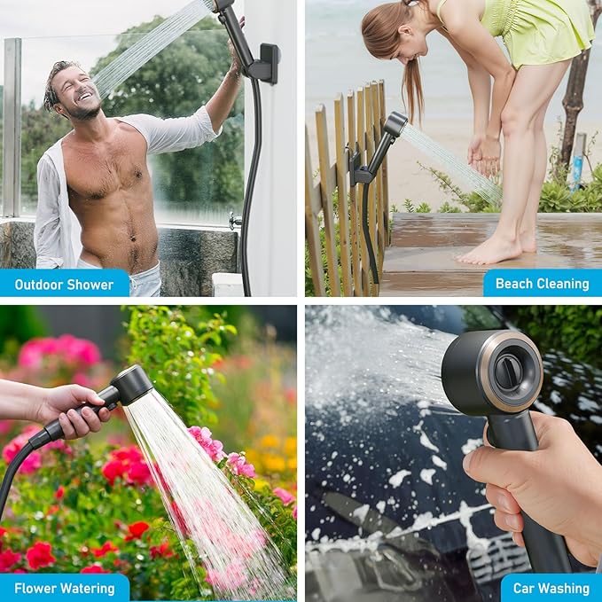 GOSCHE Portable Camping Shower, 8000mAh Rechargeable Outdoor Shower Pump with 20L Collapsible Bucket, Intelligent LED Display, IPX8 Waterproof Pump for RV, Travel, Hiking, Pet Bath, Beach