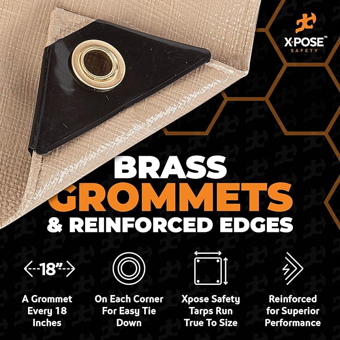 Heavy Duty Tan Poly Tarp 30' X 40' - Multipurpose Protective Cover - Durable, Waterproof, Weather Proof, Rip and Tear Resistant - Extra Thick 12 Mil Polyethylene - by Xpose Safety