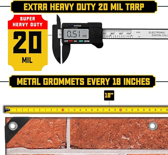 Core Tarps Extreme Heavy Duty 20 Mil Tarp Cover, Waterproof, UV Resistant, Rip and Tear Proof, Poly Tarpaulin with Reinforced Edges for Roof, Camping, Patio, Pool, Boat (Bricks/Black 8′ X 10′)