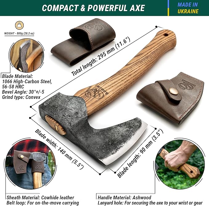 BeaverCraft Bushcraft Hatchet Wood Carving Axe AX6 - Forged Camping Axes & Hatchets - Wood Chopping Axe, Hand Gardening Axes for Splitting - Backpacking Hatchet