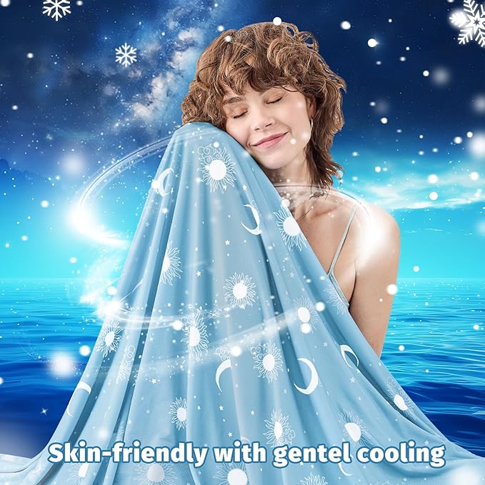 inhand Cooling Blanket Twin Size (60"x80") - Cooled Blankets for Hot Sleepers Lightweight Breathable Summer Blanket for Sleeping Night Sweats to Keep Cool in The Heat -Light Blue