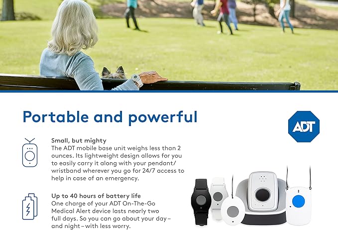 ADT - On-The-Go Mobile Medical Alert System for Seniors - GPS Capabilities, Included Waterproof Wearable Panic Button, 24/7 U.S. Based Monitoring (Neck Pendant)