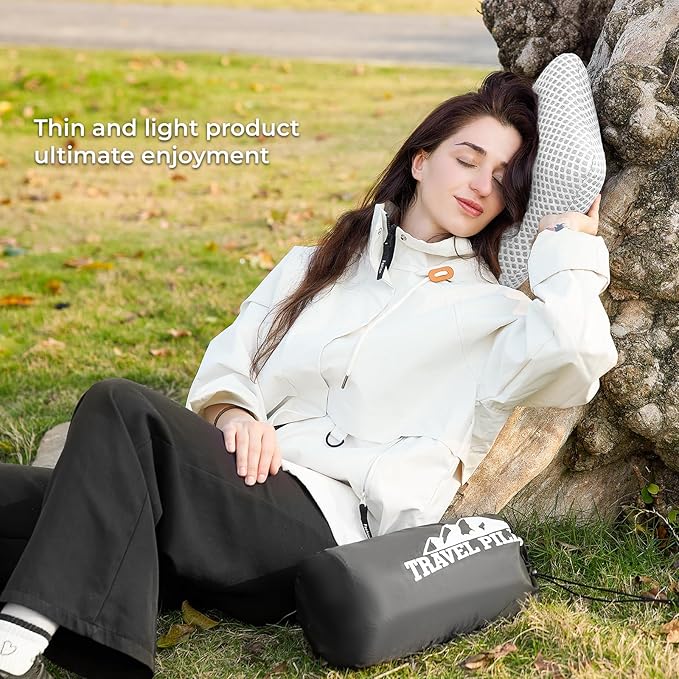 Travel Pillow Memory Foam Pillows, Camping Pillow-Compressible Medium Firm, Breathable Cover, Ideal Backpacking Hiking, Bed Pillows, Airplane and Car (White, M)