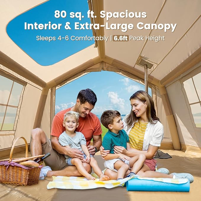 ABORON 2/6/8 Person Inflatable Camping Tent, Easy Setup Blow Up Tent with Hand Pump, PU3000mm Waterproof & Breathable 4 Season Glamping Tent for Outdoor Camping