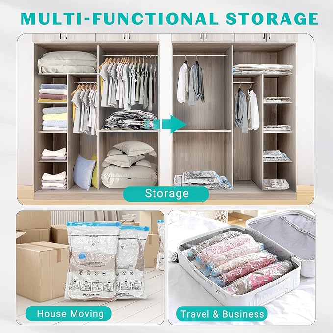 10 Pack Space Saver Vacuum Storage Bags Travel Vacuum Bags for Luggage Clothing Compression Bags for Travel Essentials No Vacuum or Pump Needed