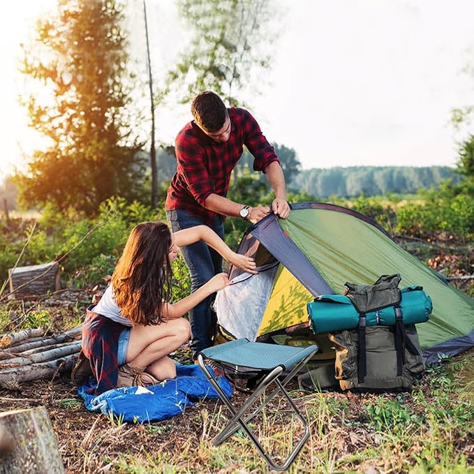 16 Inch Tall Portable Folding Camping Stool - Aluminum Alloy Lightweight Seat With Carry Bag for Fishing, Outdoor Camping, Hiking and BBQ - Red