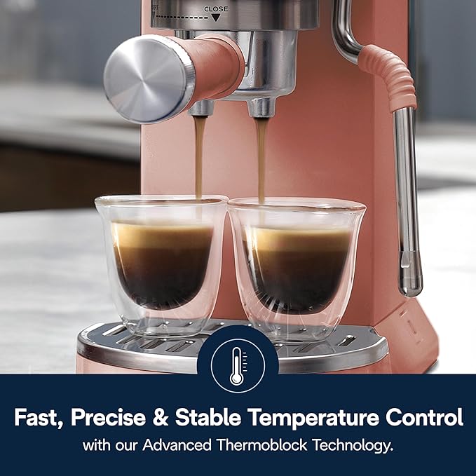 De'Longhi Dedica Duo Compact Espresso Machine - Cold Brew Coffee Maker with Milk Frother Wand- for Espresso, Hot & Iced Coffee, Cappuccinos, Lattes & Home Barista Brewing, Rosé Pink