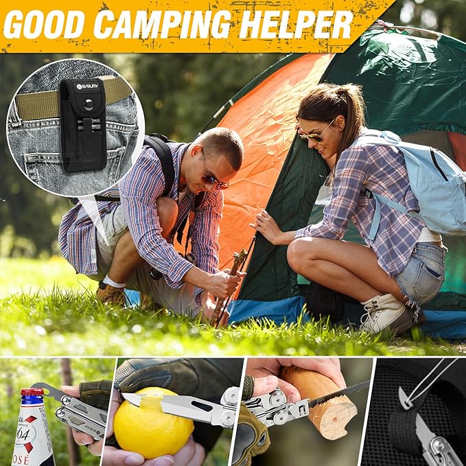 BIBURY Multitool Pliers Pro BI2045, Stainless Steel Multi Tool Pliers with Replaceable Wire Cutters and Saw, Foldable Multitools with Scissors and Screwdriver, Ideal for Camping,Survival, Repair