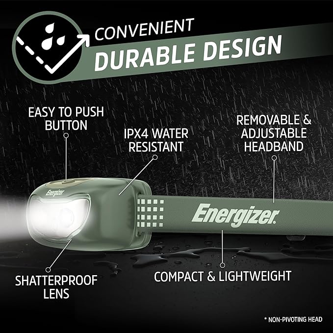 Energizer Universal Plus LED Headlamp, Lightweight Bright Headlamp for Outdoors, Camping and Emergency Light for Adults and Kids, Includes Batteries, Pack of 2