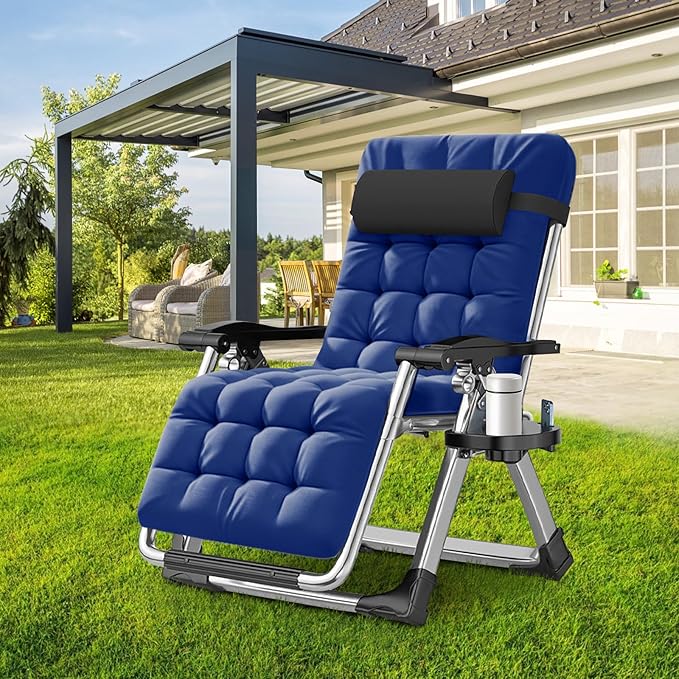 ABORON Zero Gravity Chair,Premium Outdoor Lawn Folding Lounge Chairs,Sturdy Adjustable Reclining Patio Chairs with Removable Cushion,Headrest & Tray