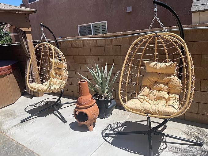 YITAHOME Hanging Egg Chair with Stand Swing Chair Wicker Indoor Outdoor Hammock Egg with Cushions 330lbs for Patio, Bedroom, Garden and Balcony, Single, Beige